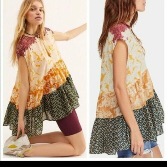 Free People Yellow Multi Gotta Have You Tunic Top Casual Dress - Picture 1 of 11